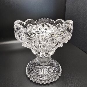 Antique Early 1900's Imperial Glass Nucut Star & Fan Pattern Jelly Comport/Bowl